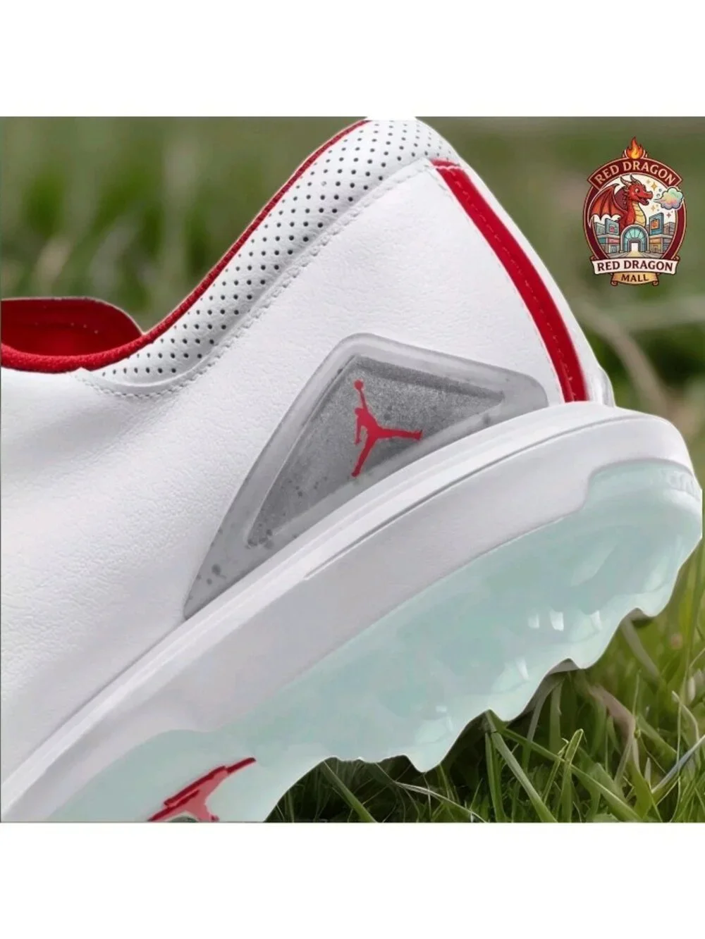 Nike Air Jordan ADG 5 White Fire Red Spikeless Golf Shoes FQ6642-101 - Men's 9.5